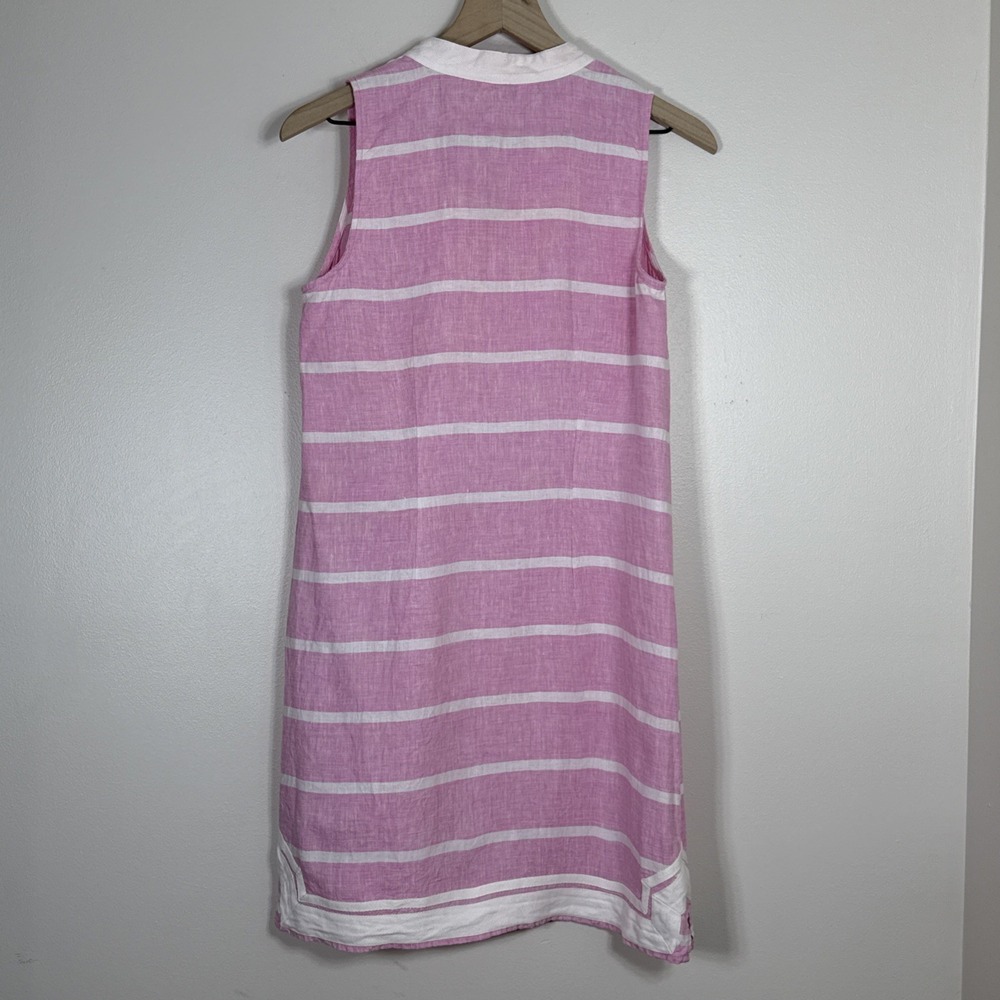 Crown & Ivy 100% Linen Dress Size 4 Pink White Stripe Sleeveless Preppy Coquette - Picture 2 of 7